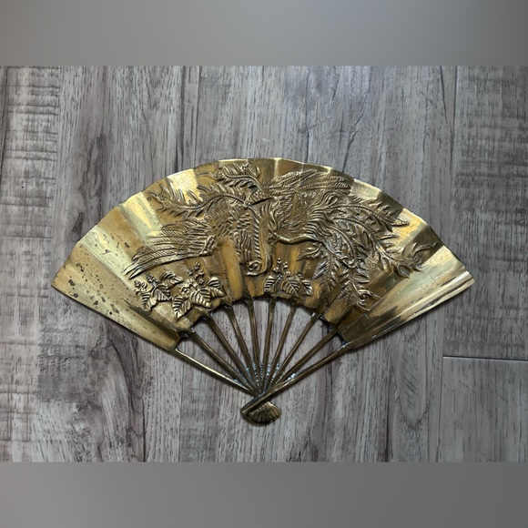 MCM midcentury modern vintage Decorative Brass Fan Wall Art Gold tone metal - Picture 2 of 9